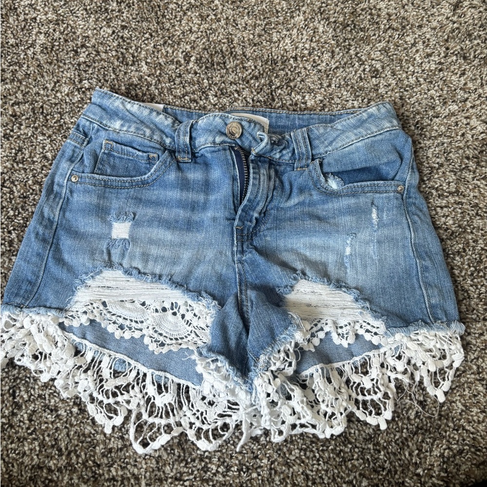 Almost Famous Blue Jean Shorts with White Lace Trim